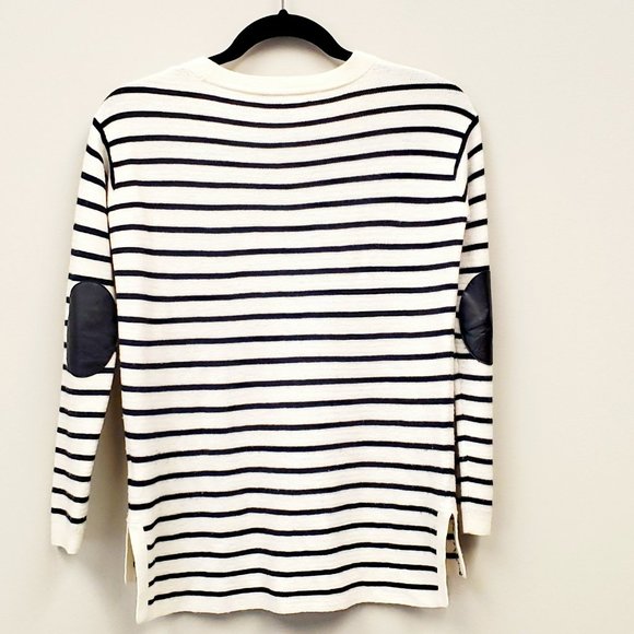 J Crew Striped Faux Leather Elbow Patches Swing Sweater Sz XXS - Picture 4 of 9